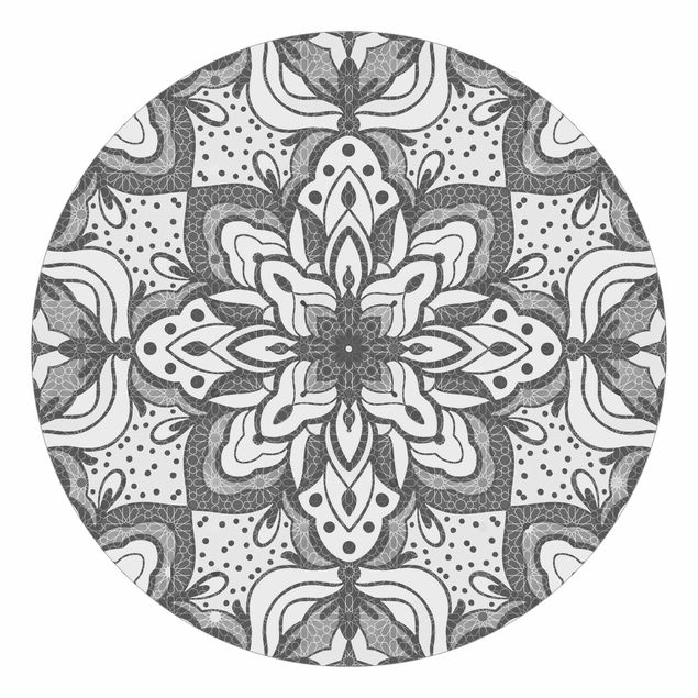 Tapeten Muster Mandala mit Raster und Punkten in Grau