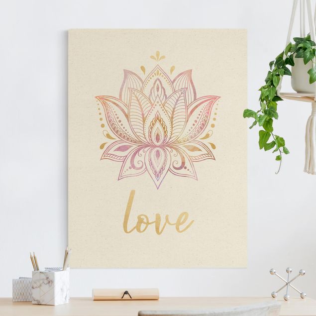 Wandbilder XXL Mandala Namaste Lotus Set gold rosa