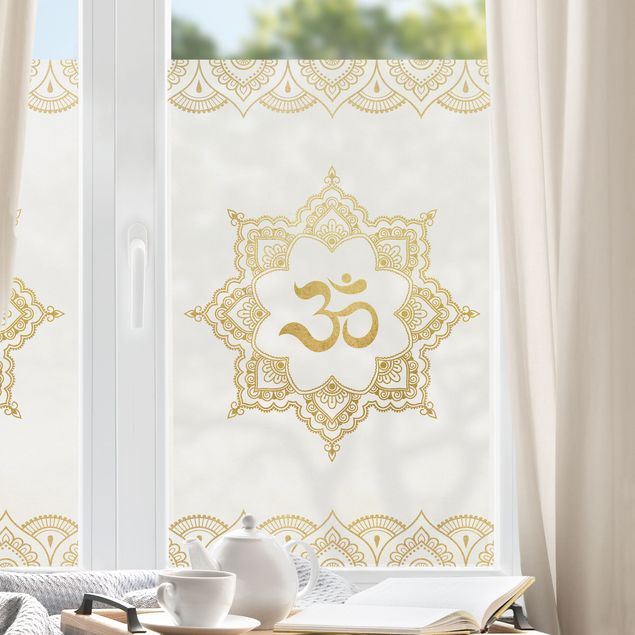 Fensterfolie Muster Mandala OM Illustration Ornament weiß gold