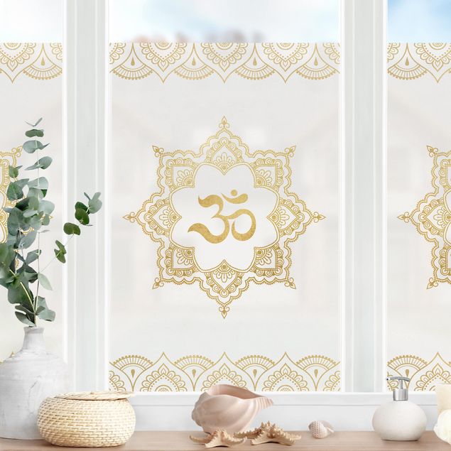 Fensterfolie Farbig Mandala OM Illustration Ornament weiß gold