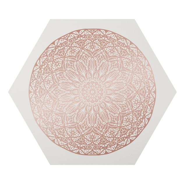 Hexagon-Forexbild - Mandala Ornament in Kupfergold