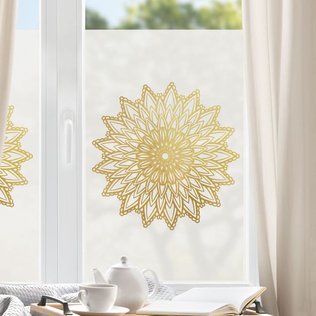 Fensterfolie Muster Mandala Sonne Illustration weiß gold