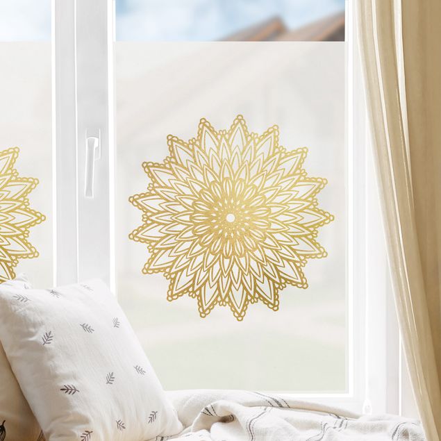 Fensterfolie Farbig Mandala Sonne Illustration weiß gold