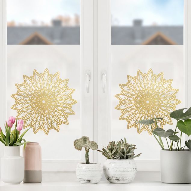 Fensterbilder Weiß Mandala Sonne Illustration weiß gold