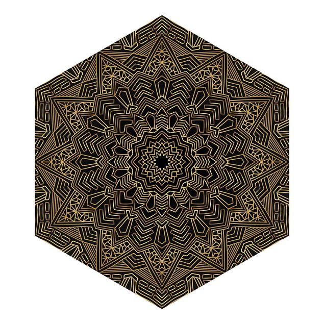 Goldene Tapeten Mandala Stern Muster gold schwarz