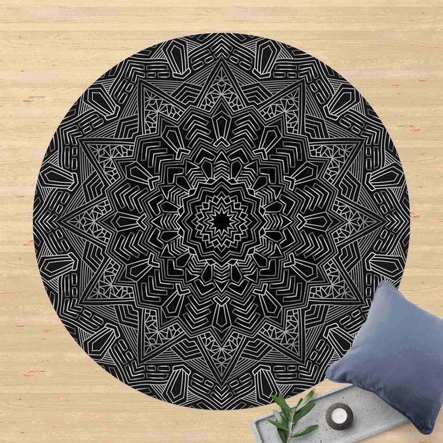 Outdoor Teppich Mandala Stern Muster silber schwarz