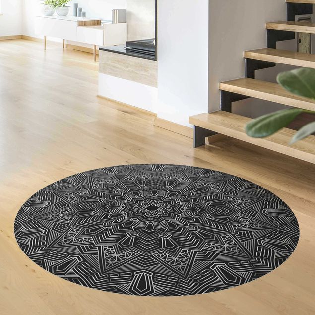 Moderne Teppiche Mandala Stern Muster silber schwarz