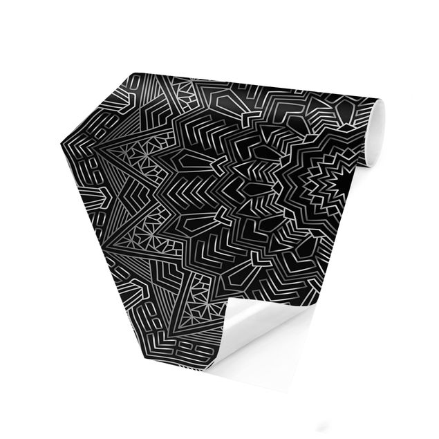 Fototapete modern Mandala Stern Muster silber schwarz