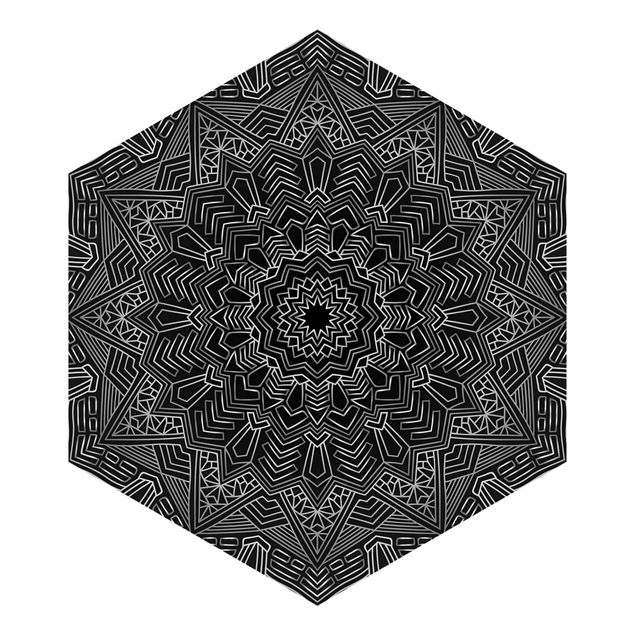 Hexagon Tapete Mandala Stern Muster silber schwarz