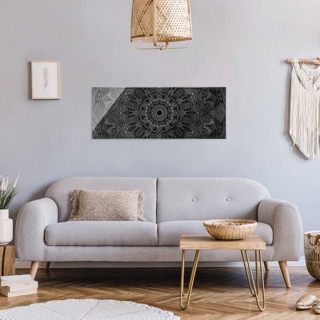 Wandbilder Mandala Stern Muster silber schwarz