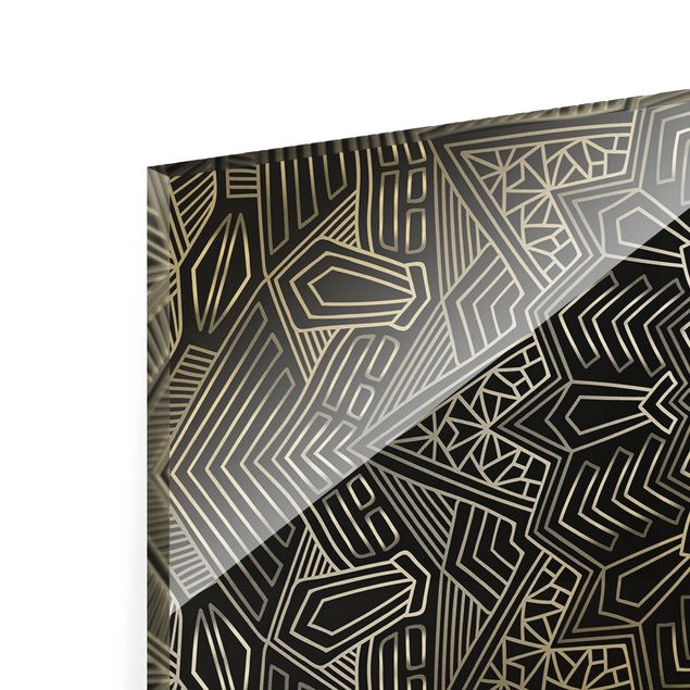 Glasbild - Mandala Stern Muster silber schwarz - Panorama 5:2