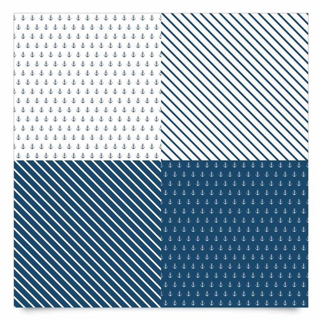 Selbstklebende Folie Maritimes Anker Quadrate Set - Polarweiss Preussisch Blau