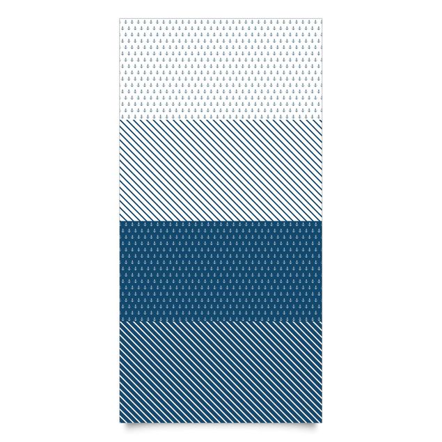 Klebe Dekorfolie Maritimes Anker Streifen Set - Polarweiss Preussisch Blau