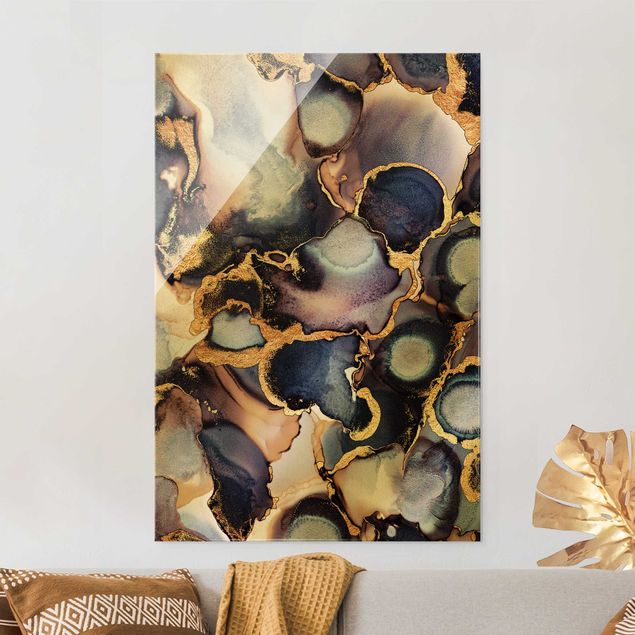Abstrakte Kunst Bilder Marmor Aquarell mit Gold