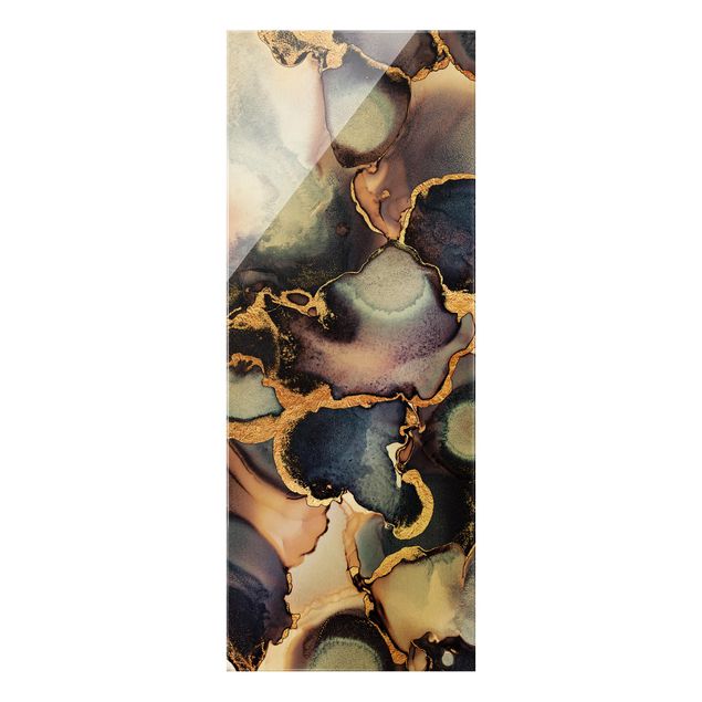 Glasbild - Marmor Aquarell mit Gold - Hochformat 2:5