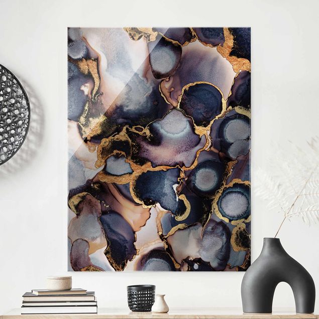 Abstrakte Kunst Bilder Marmor Aquarell mit Gold