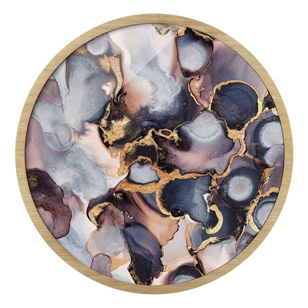 Bilder mit Rahmen abstrakt Marmor Aquarell mit Gold