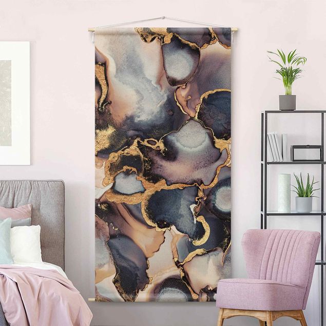 Moderne Wandteppiche Marmor Aquarell mit Gold