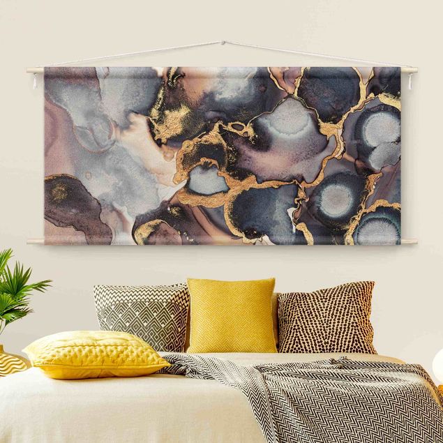 Wandbehang modern Marmor Aquarell mit Gold