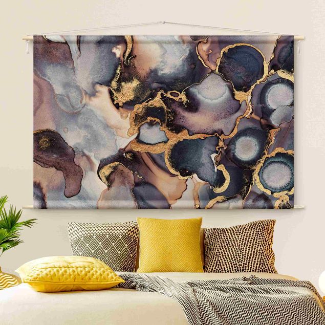 Moderne Wandteppiche Marmor Aquarell mit Gold