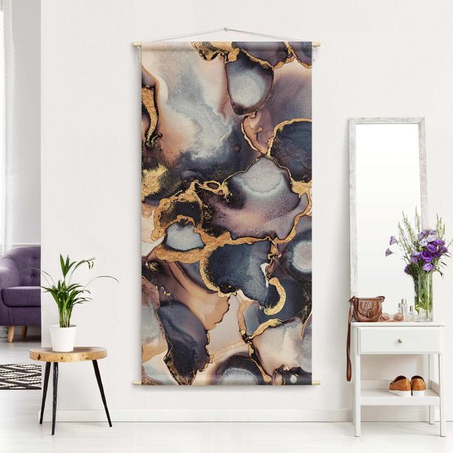 Wandbilder abstrakt Marmor Aquarell mit Gold
