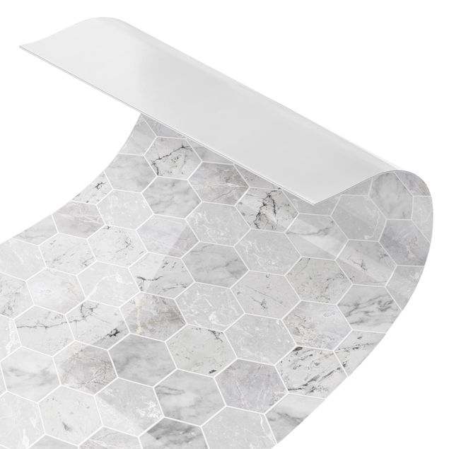 Küchenspritzschutz Marmor Hexagon Fliesen - Hellgrau