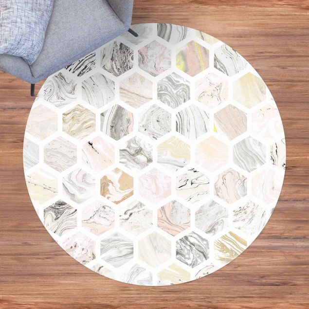 Aussen Teppich Marmor Hexagone in Beige
