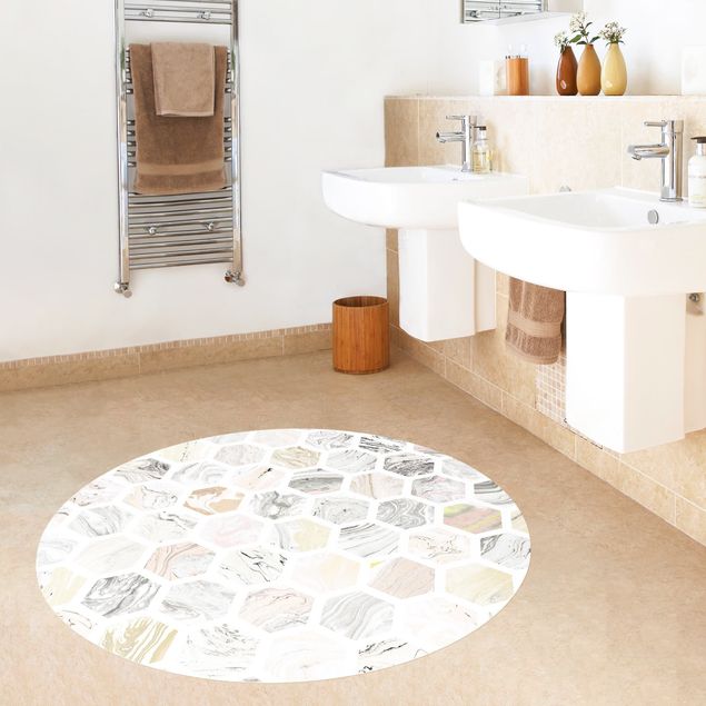 Moderner Teppich Marmor Hexagone in Beige
