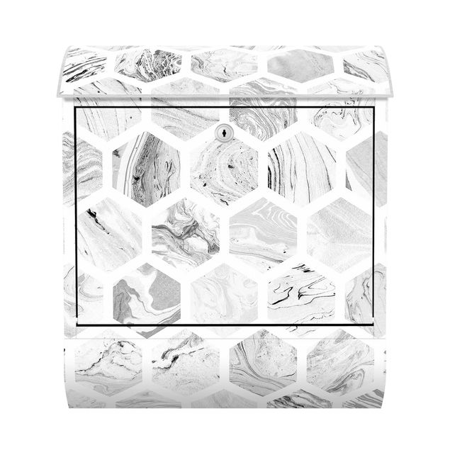 Briefkasten Design Marmor Hexagone in Graustufen
