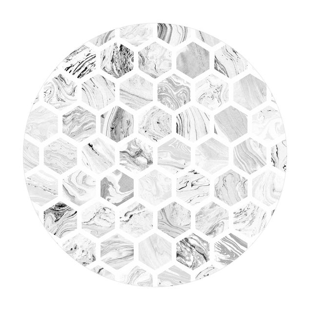 Grauer Teppich Marmor Hexagone in Graustufen