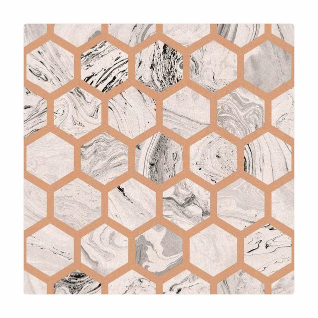 Teppich Esszimmer Marmor Hexagone in Graustufen