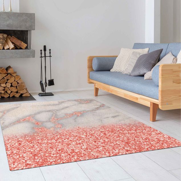Moderner Teppich Marmoroptik mit Rosa Konfetti