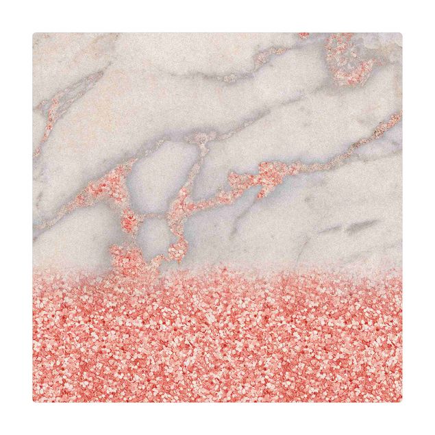 Teppich Esszimmer Marmoroptik mit Rosa Konfetti