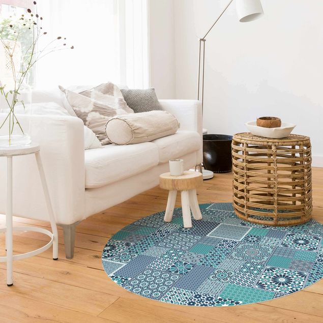 teppich für balkon Marokkanische Mosaikfliesen türkis blau