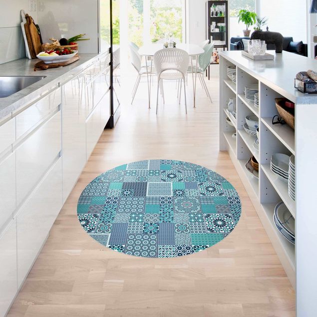 Teppich modern Marokkanische Mosaikfliesen türkis blau