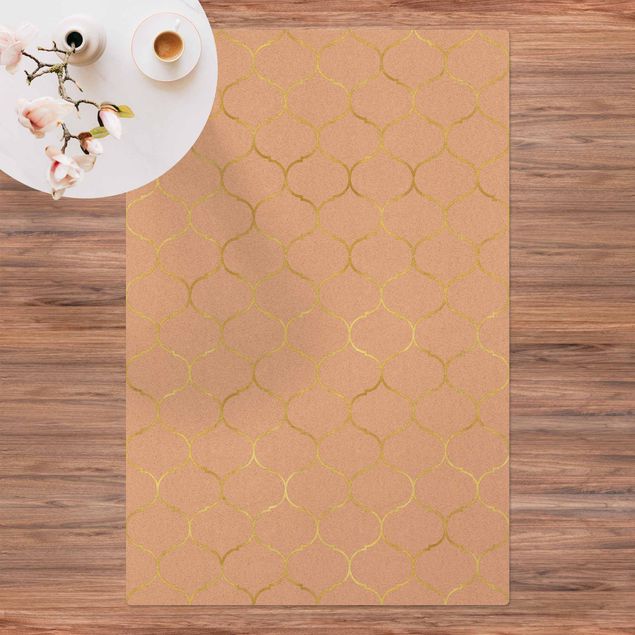Teppiche Marokkanisches Aquarell Linienmuster Gold