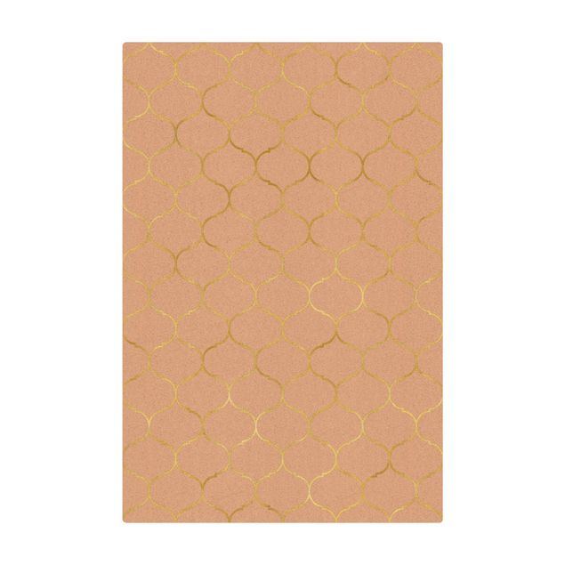 Große Teppiche Marokkanisches Aquarell Linienmuster Gold