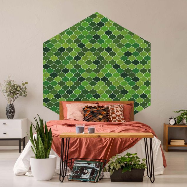 Tapeten Muster Marokkanisches Aquarell Muster Grün