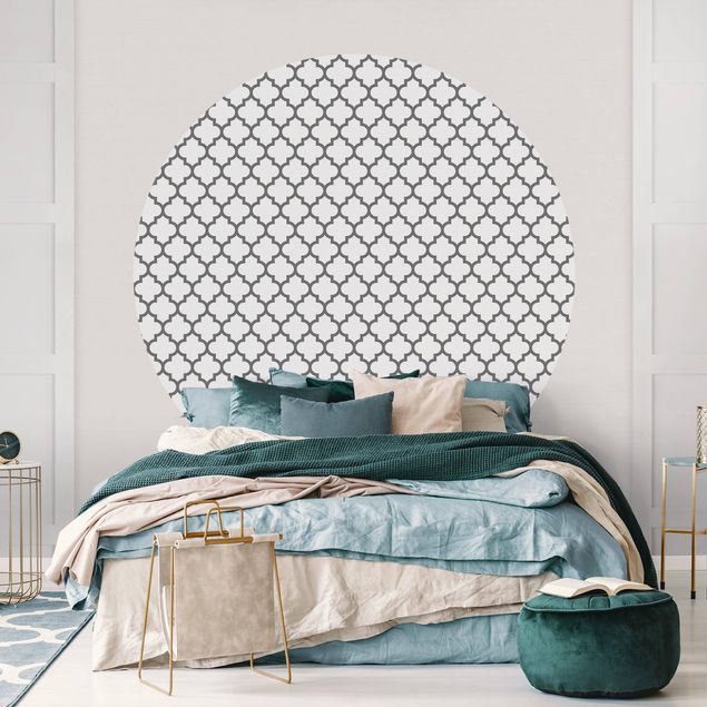 runde Fototapete Marokkanisches Muster mit Ornamenten Grau