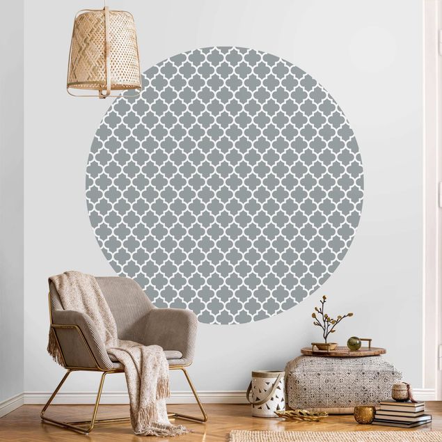 runde Fototapete Marokkanisches Muster mit Ornamenten vor Grau