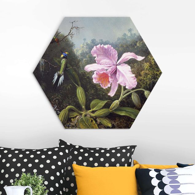 Wandbilder Tiere Martin Johnson Heade - Stillleben mit Orchidee und zwei Kolibris