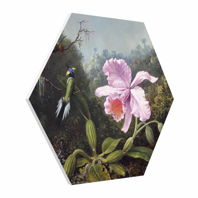 Wandbilder Martin Johnson Heade - Stillleben mit Orchidee und zwei Kolibris