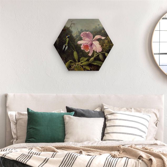 Wandbilder Martin Johnson Heade - Stillleben mit Orchidee und zwei Kolibris