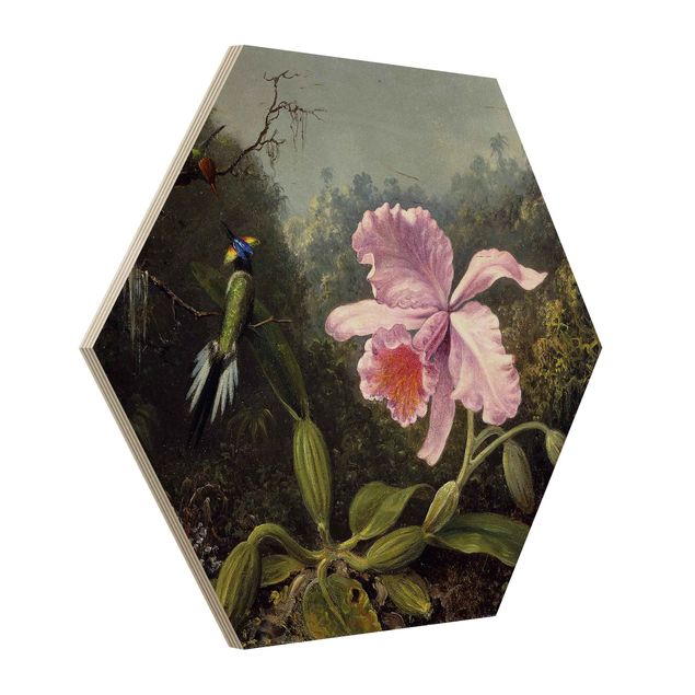 Hexagon Bilder Martin Johnson Heade - Stillleben mit Orchidee und zwei Kolibris
