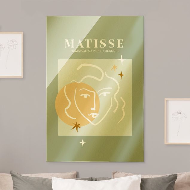 Glasbilder XXL Matisse Interpretation - Gesicht und Sterne