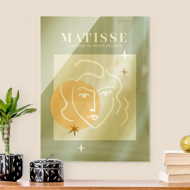 Wandbilder Glas XXL Matisse Interpretation - Gesicht und Sterne