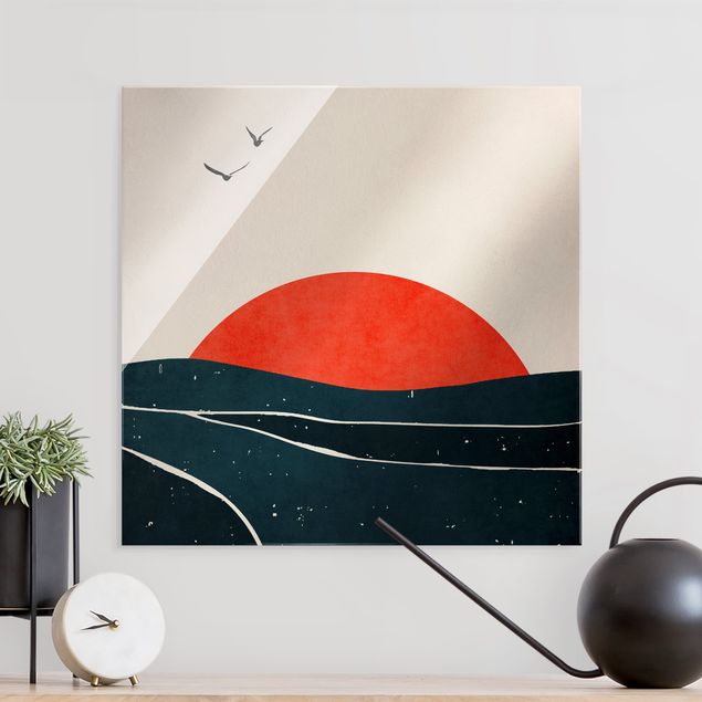 Wandbilder Tiere Meer vor rotem Sonnenuntergang