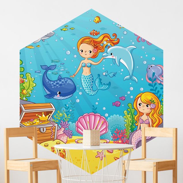 Kinderzimmer Tapete Tiere Meerjungfrau Unterwasserwelt