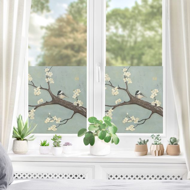 Fenstertattoo grün Meise auf Kirschbaum