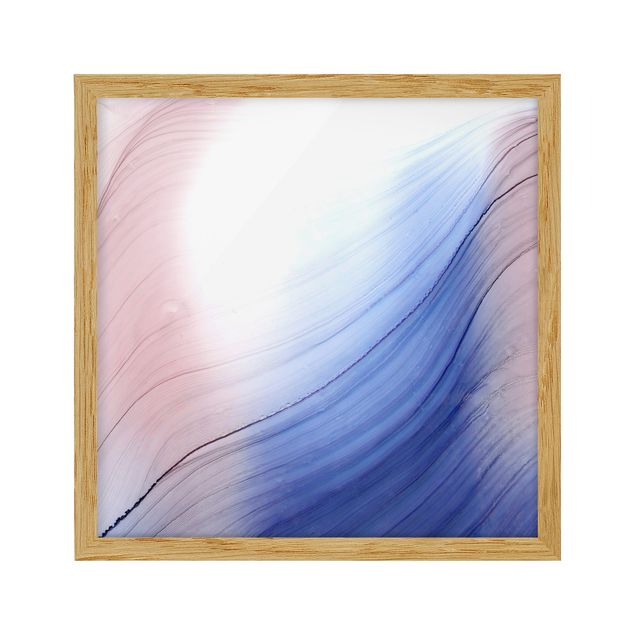 Kunstdruck Bilder mit Rahmen Melierter Farbtanz Blau mit Rosa